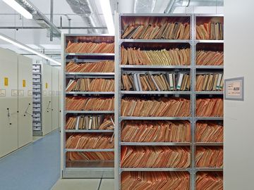 One of the many shelves in the BStU Archives Berlin
